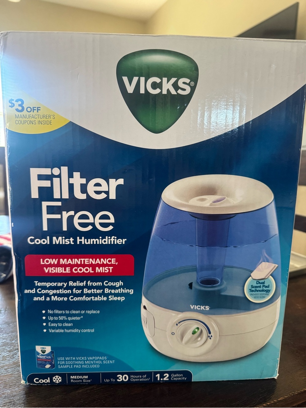 Vicks Filter Free Cool Mist Humidifier - Blue